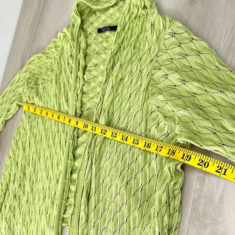 NIC+ZOE Lime Green Openwork Pointelle Long Duster Cardigan Sz 1X / Grunge Fairy